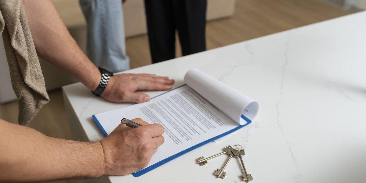 side-view-buyer-signing-document